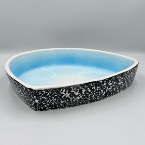 Vintage MCM Atomic Blue Black & White Confetti Asymmetrical Dish